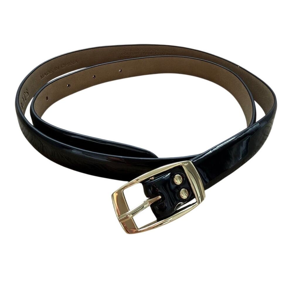 Talbots Black Patent Leather Belt Gold Buckle Women's Medium
